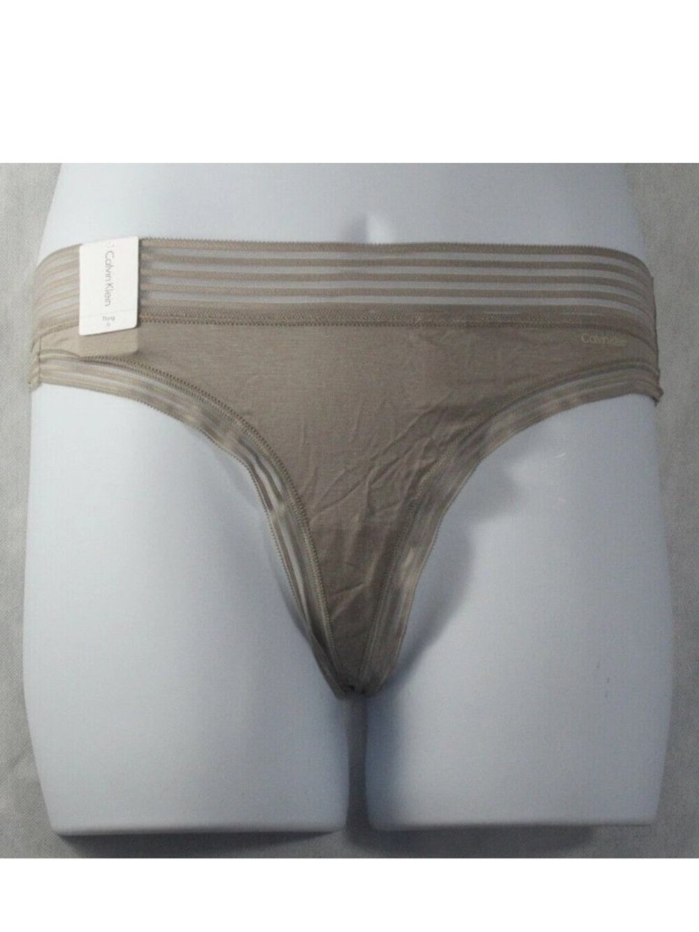 Calvin Klein Women's Striped-Waist Thong Panty Underwear, Satellite Gray, XL